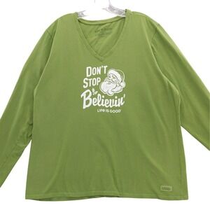 Life is Good Womens XXL Christmas Santa Long Sleeve Crusher‎ Tee